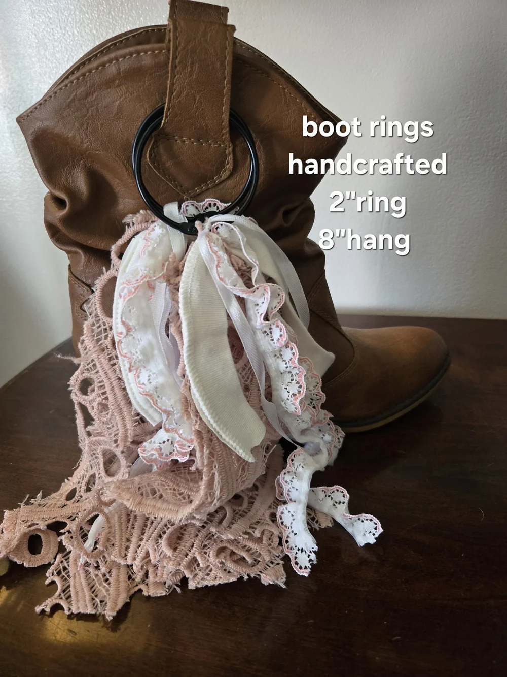 Boho Western Coastal Cowgirl Cowboy Calf Boots Rings Pink Lace Tassel Charms